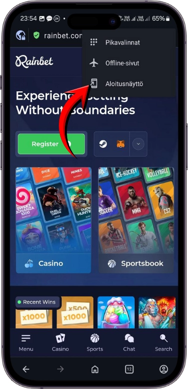 Rainbet lisää kuvake
