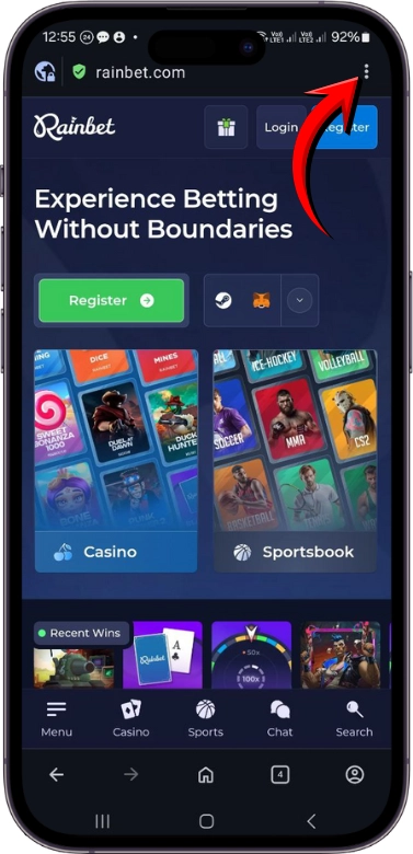 Rainbet add to home screen