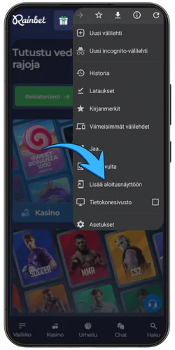 Rainbet Androidille Klikkaa selaimesi kolmea pistettä