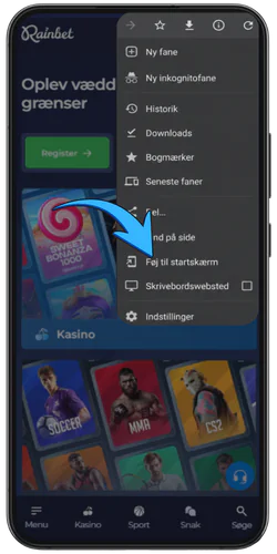 Rainbet download Klik på de tre prikker i din browser