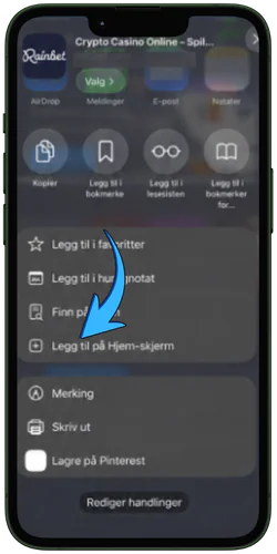 Rainbet iPhone legger til på skrivebordet ditta
