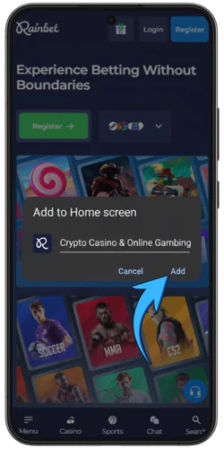 Rainbet official app check the label name
